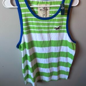Vintage Y2K Hollister Green & White Striped Tank with Blue Trim
